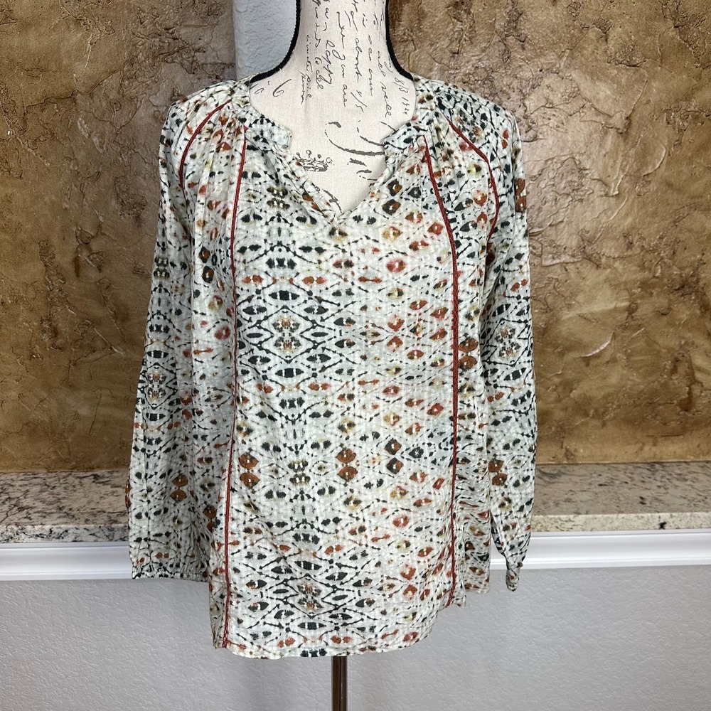 Maison Hotel Tunic Top Womens Small Printed Ikat Bohemian‎ Colorful Multicolor